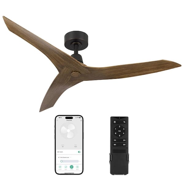 Merra 50 in. Modern Smart Ceiling Fan in Walnut with Remote Control 3 Blades and 6-Speeds