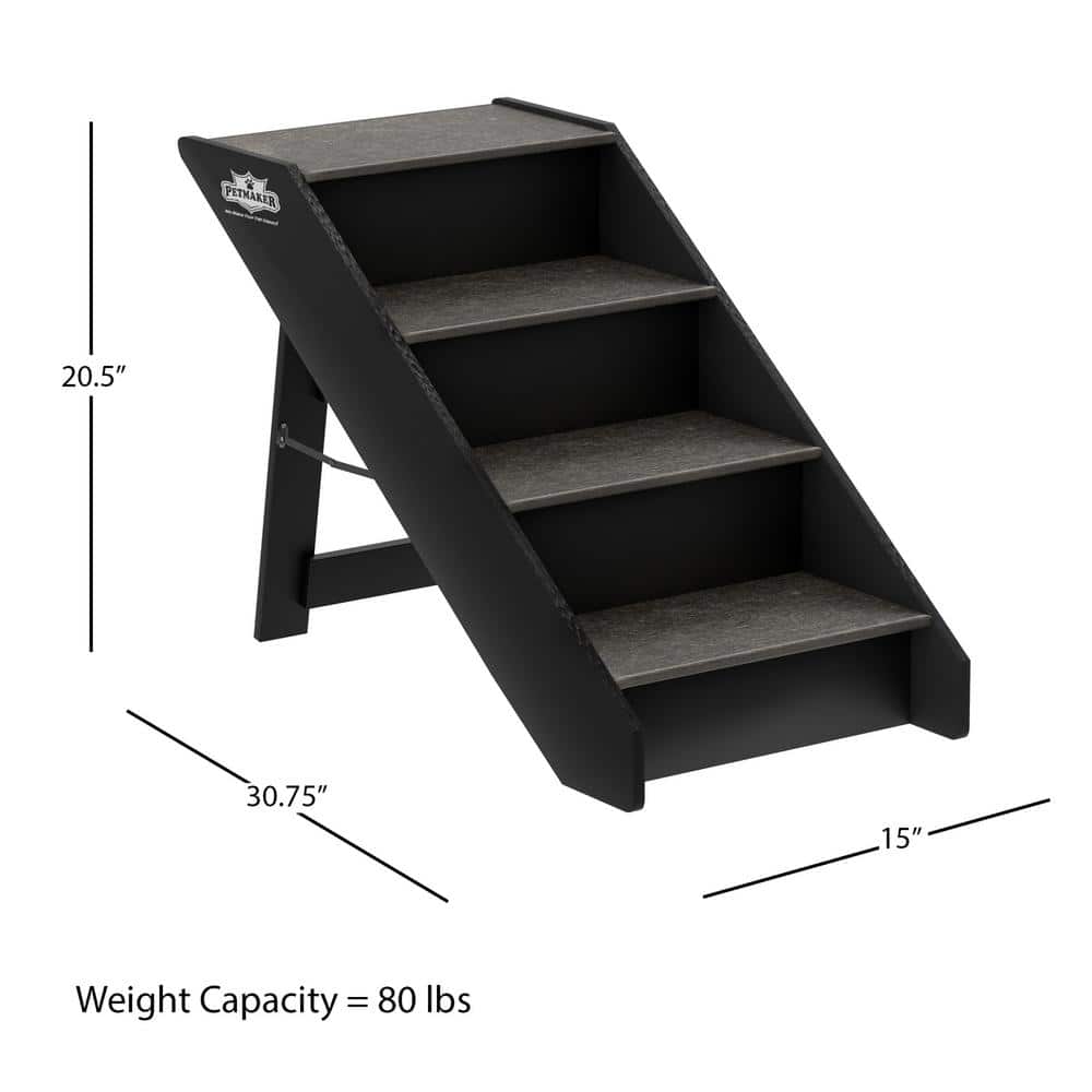 Brown 4-Step Folding Pet Stairs with Carpeted Steps
