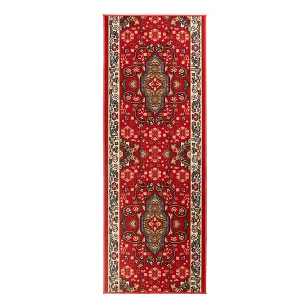 Isfahan Cut to Size Red Color 36" Width x Your Choice Length Custom Size Slip Resistant Rubber Runner Rug