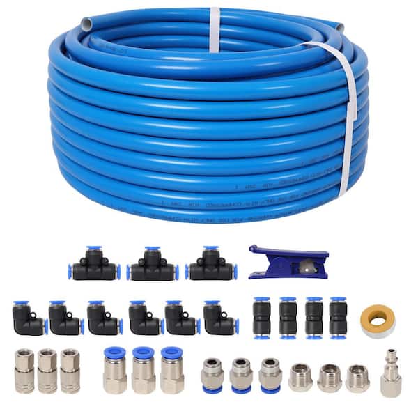 1/2 Inch ODx60 Feet PU Air Tube Kit,Garage Air Compressor Accessories Kit,Industrial Type Quick Connect Coupler and Plug