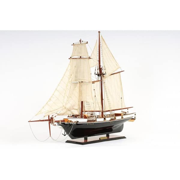 HomeRoots Wood Black and White Hand Painted Harvey Boat Decorative Sculpture