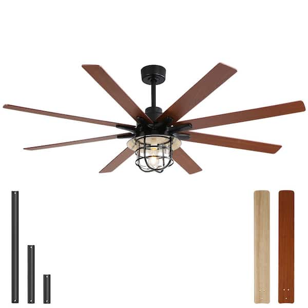 Sofucor 66 in. Indoor/Outdoor Black Ceiling Fan with DC Motor and Remote Control