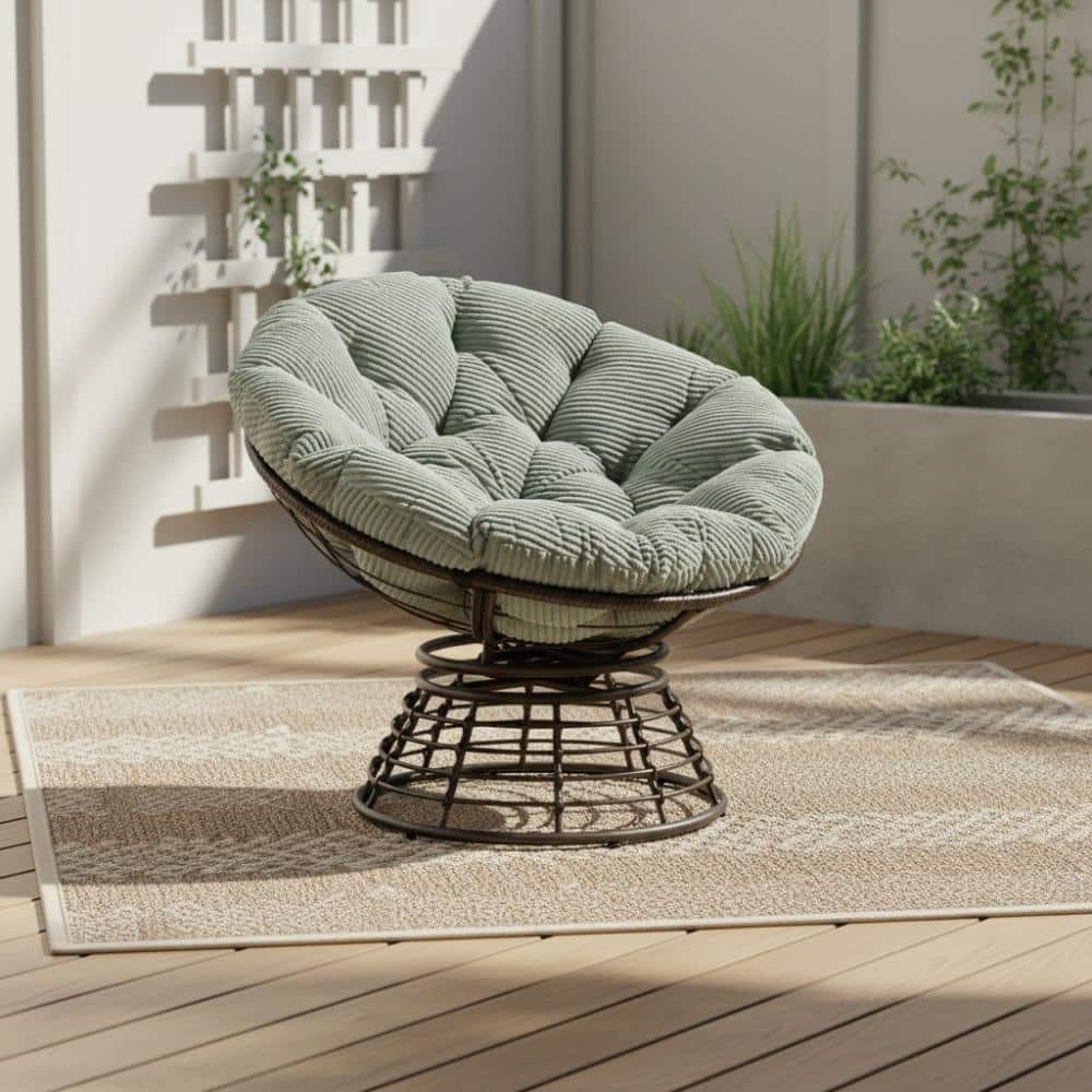 Outdoor Rattan 360° Swivel Chair with Soft Light Green Thick Cushion price history on PriceWatchPro