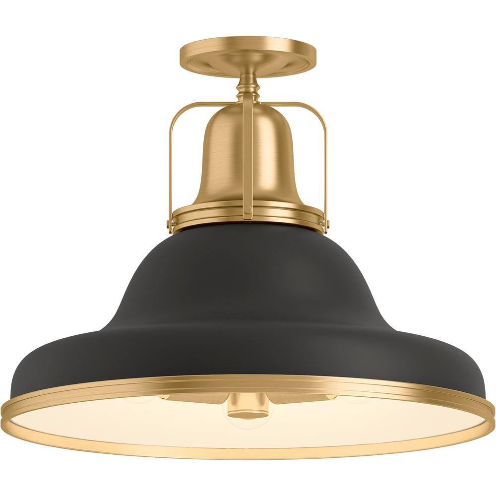 Hauksbee 12" Black with Brass Trim Indoor/Outdoor Semi-Flush Light