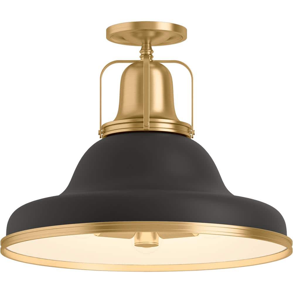 Hauksbee 12" Black with Brass Trim Indoor/Outdoor Semi-Flush Light