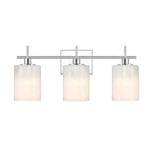 Meridian 22 in. W x 9.75 in. H 3-Light Chrome Modern Bathroom Vanity Light with White Strie Glass Shades