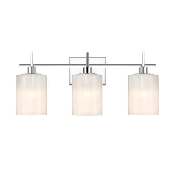 Savoy House Meridian 22 in. W x 9.75 in. H 3-Light Chrome Modern Bathroom Vanity Light with White Strie Glass Shades