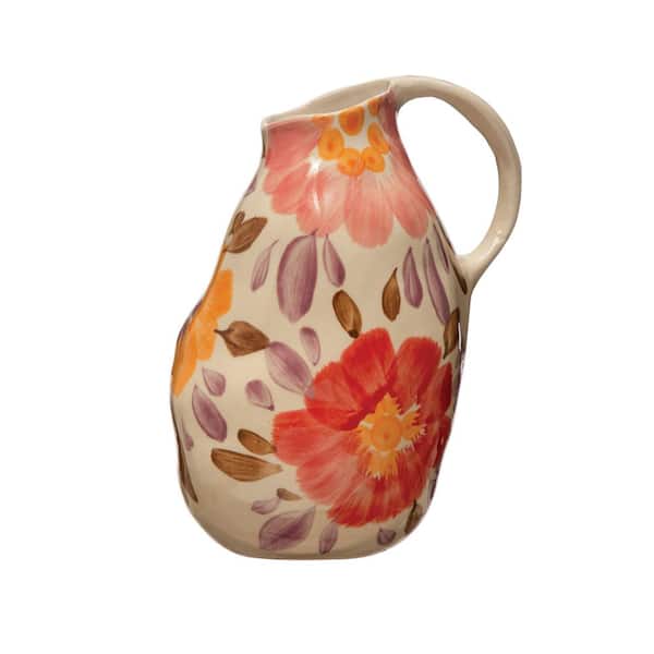 Storied Home 32 fl.oz Edge Stoneware Pitcher with Painted Florals