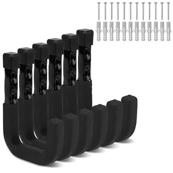 6-Piece 4.90 in. Heavy Duty Wall Rack w/ 3in. J Utility Hooks, Rust-Resistant Metal, for Garage Storage of Bikes