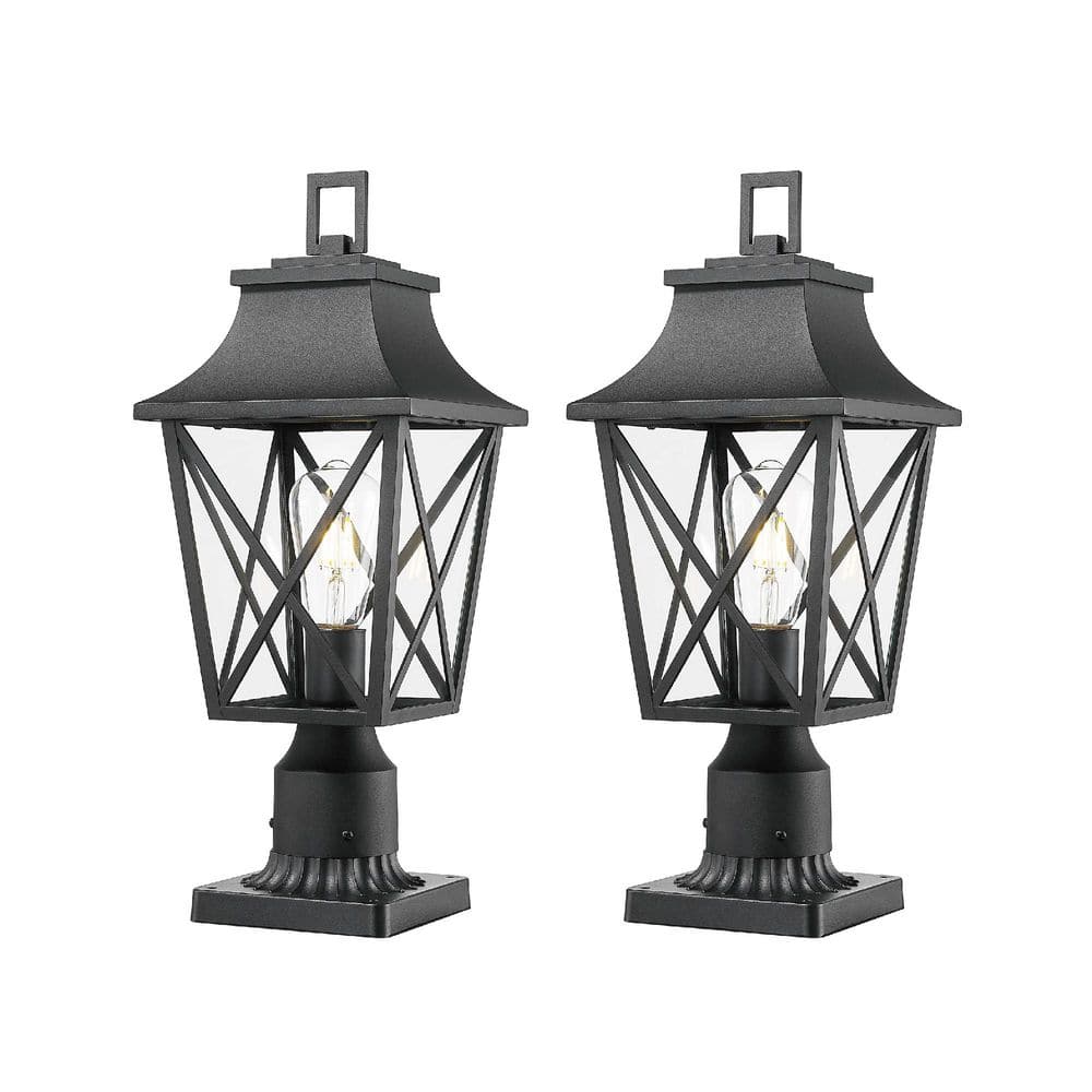 20 in. 2 Light Black Aluminum Outdoor Hardwired Weather Resistant Pier Moun