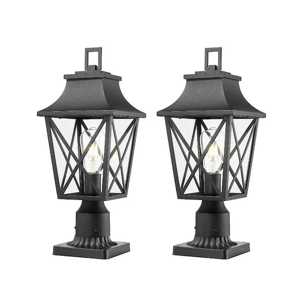 20 in. 2 Light Black Aluminum Outdoor Hardwired Weather Resistant Pier Mount Light with 2-Pack No Bulb Included