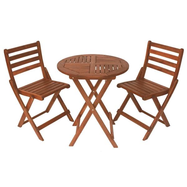 Sequoia Brown 3 Pc Wood Round Outdoor Bistro Set