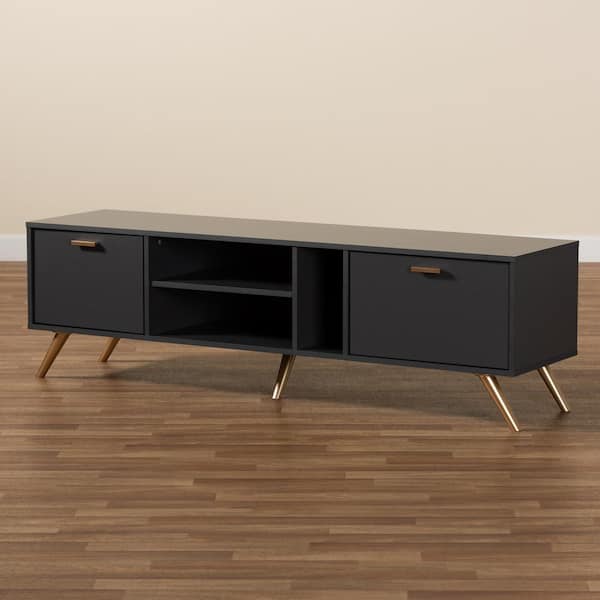 Baxton Studio Kelson 63 in. Dark Grey and Gold TV Stand Fits TV s