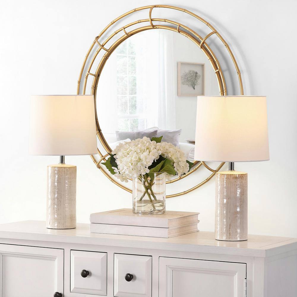 Ivory Ceramic 19-inch Table Lamp Set with White Shades
