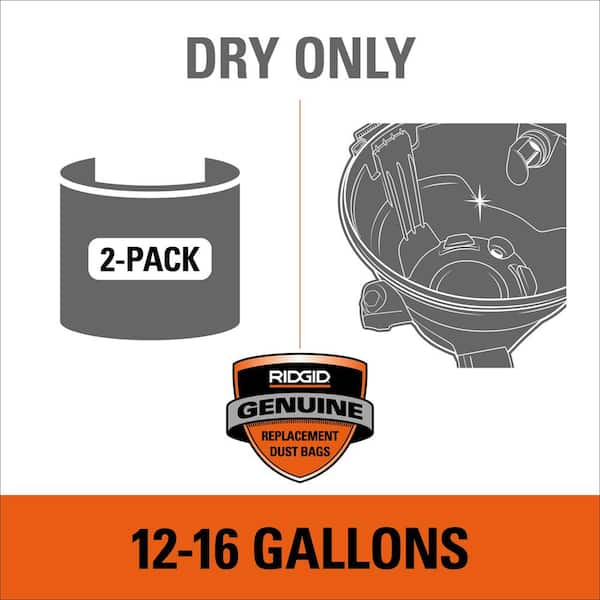 High-Efficiency Wet Dry Vac Dry Pick-up Only Dust Bags for Select 12-16 Gallon RIDGID Shop Vacuums, Size A (2-Pack)