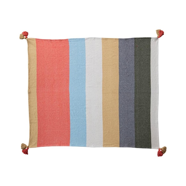 Storied Home Multi-colored 8 Striped Woven Cotton Blend Throw Blanket with Tassels