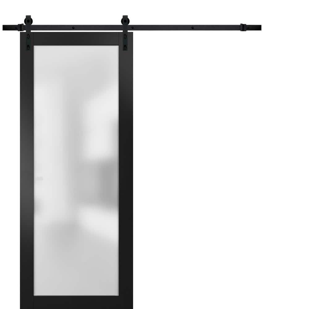 Assembly Required 32 in. x 96 in. 1-Panel Frosted Glass Black Matte Solid Wood Sliding Barn Door with Hardware Kit price history on PriceWatchPro