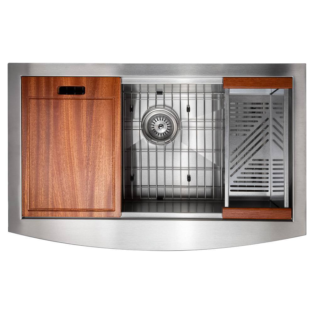 33" Stainless Steel Single Bowl Farmhouse Sink with Drainboard