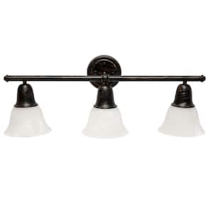 26.50 in. Oil Rubbed Bronze and Alabaster Shades 3-Light Metal Glass Shade Vanity Uplight Downlight Wall Fixture