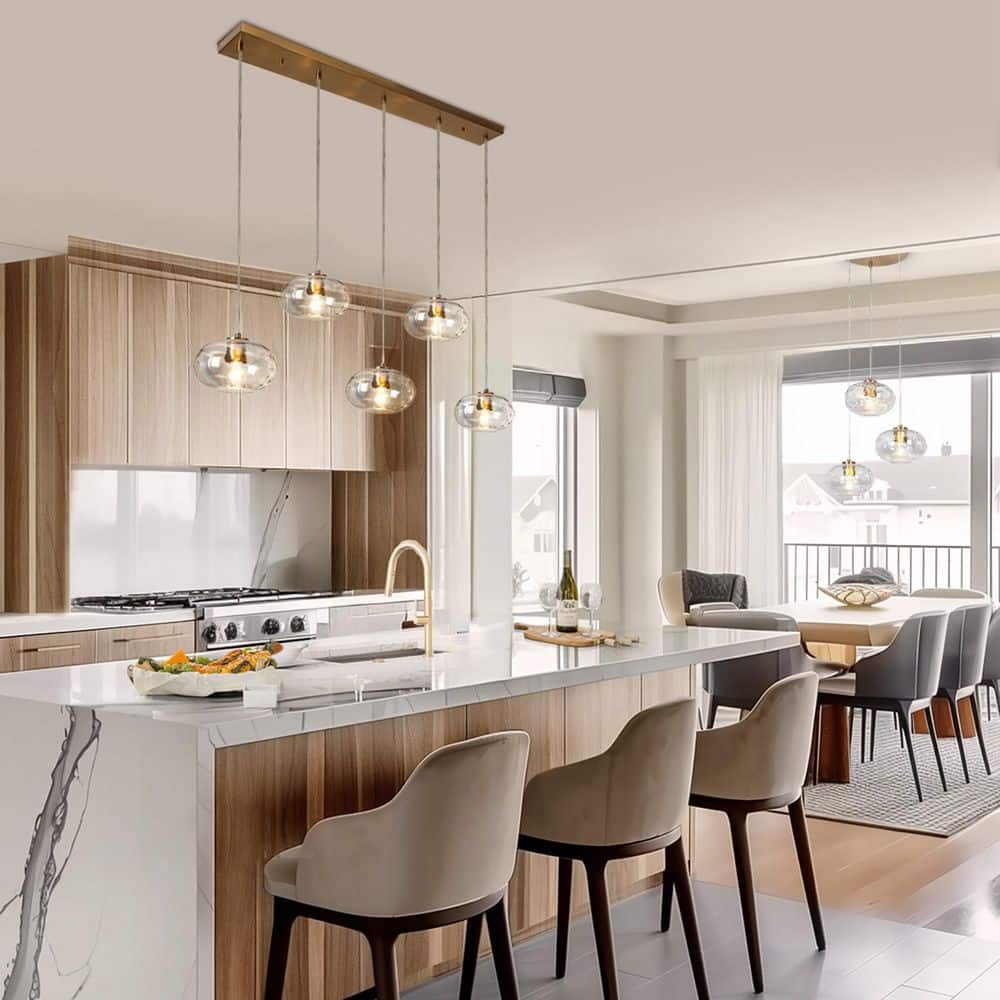 Modern Brass and Crystal 3-Light Cluster Pendant Chandelier