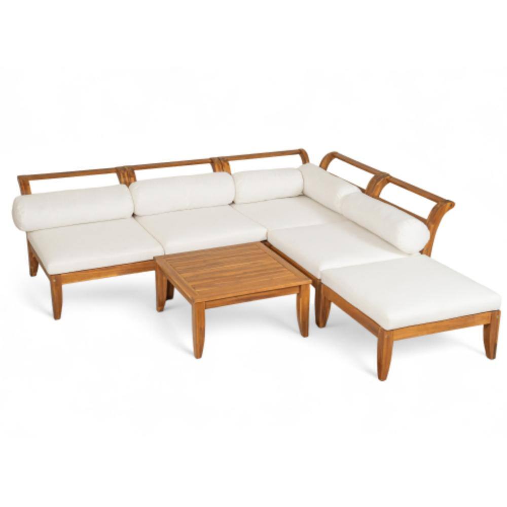 6-Piece Acacia Wood Patio Conversation Set with Beige Cushions, Water Resistant price history on PriceWatchPro