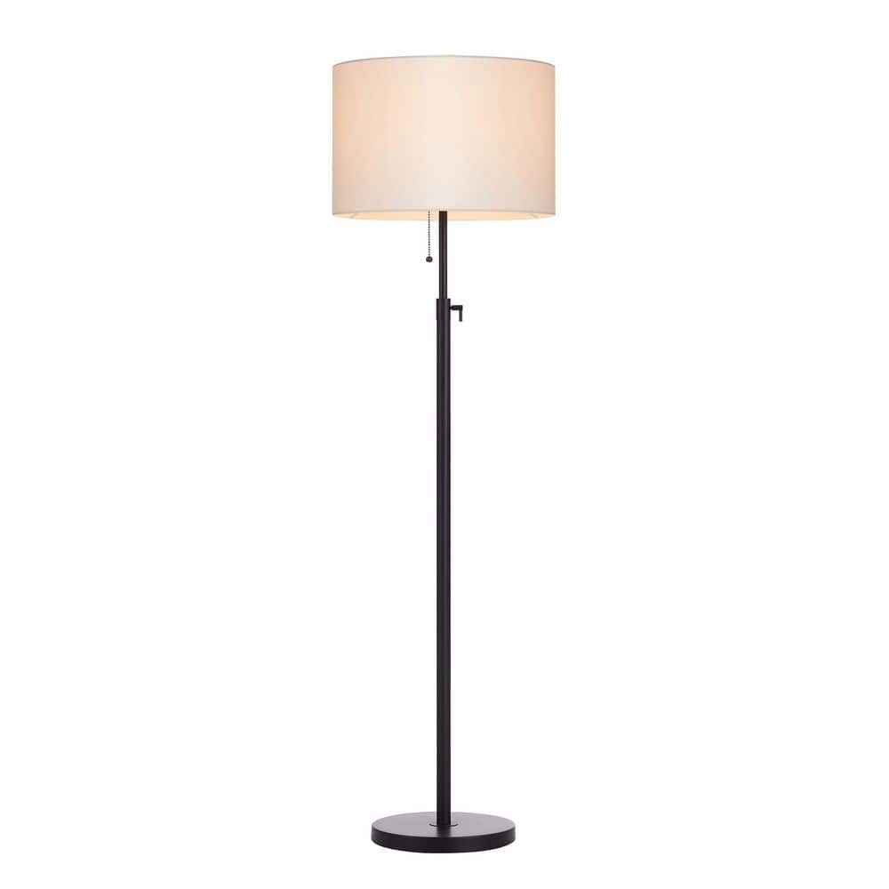 Adjustable Black Metal Floor Lamp with Beige Drum Shade