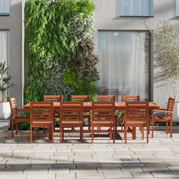 Turner 11-Piece Eucalyptus Extendable Rectangular Patio Dining Set