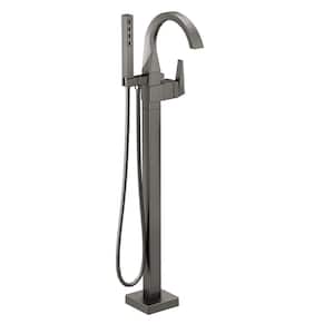 Trillian 1-Handle Floor-Mount Tub Filler Trim Kit with Hand Shower in Lumicoat Black Stainless (Valve Not Included)