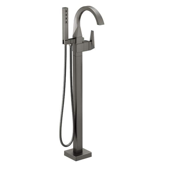 Trillian 1-Handle Floor-Mount Tub Filler Trim Kit with Hand Shower in Lumicoat Black Stainless (Valve Not Included)