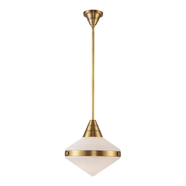 ALORA Willard 14 in. 1 Light 60-Watt Vintage Brass/Opal Matte Glass Pendant Light