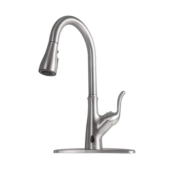 FLG Single Handle Touchless Pull Down Sprayer Kitchen Faucet with Advanced Spray Hand-free Sink Faucets in Brushed Nickel
