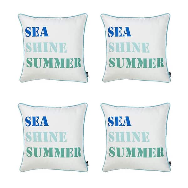 MIKE & Co. NEW YORK Nautical Coastal Quote Decorative Set of 4-Throw Pillow Covers 18 in. x 18 in. Square White and Blue