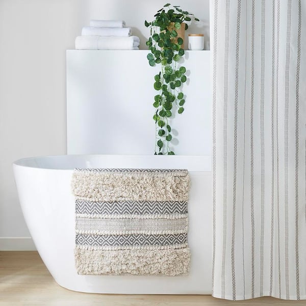 Asher 20 in. x 32 in. Grey Woven Texture Stripe Bath Rug