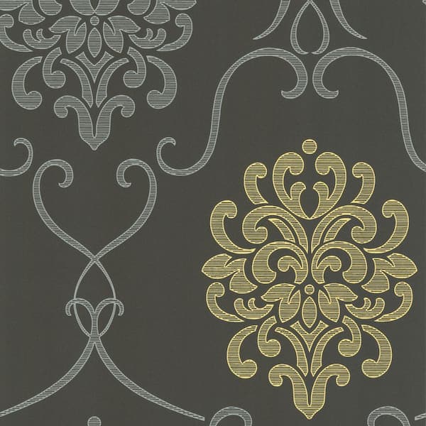 Decorline Suzette Grey Modern Damask Paper Strippable Roll Wallpaper (Covers 56.4 sq. ft.)