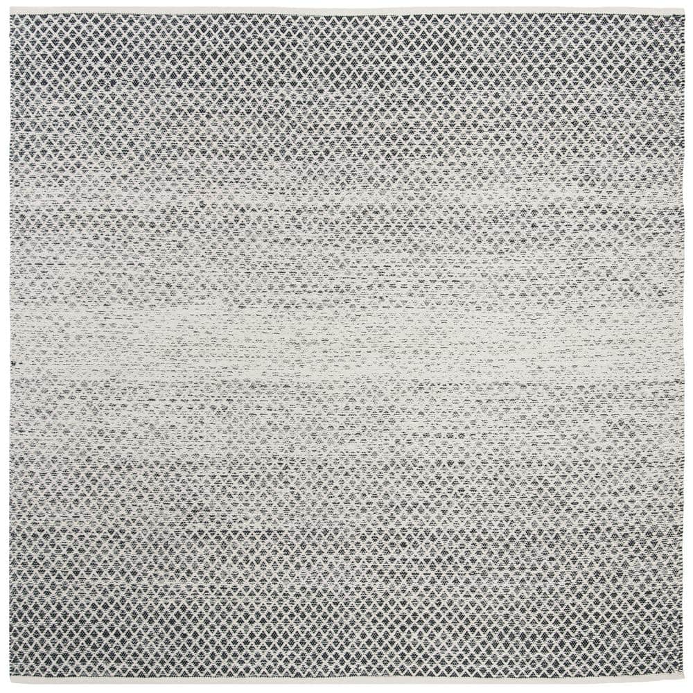 Ivory and Black Cotton 4' Square Handwoven Montauk Area Rug