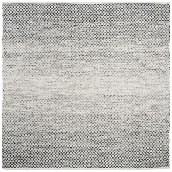 SAFAVIEH Montauk Black/Ivory 8 ft. x 8 ft. Striped Distressed Geometric Square Area Rug