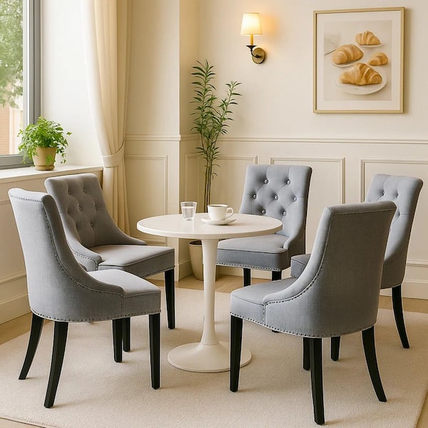 Toulon Tufted Upholstered Dining Chairs with Nailhead Trim and Curved Backrest in Gray (Set of 2)