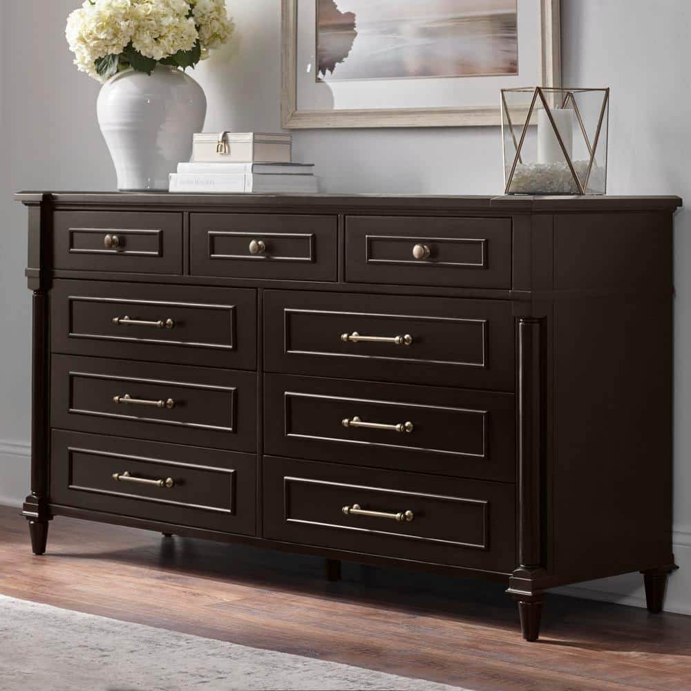 Home Decorators Collection Bellmore 9-Drawer Ebony Brown Dresser (66 in. W x 20 in. D x 35.75 H) -  HD-001-DR-EB