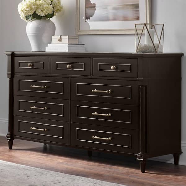 Home Decorators Collection Bellmore 9-Drawer Ebony Brown Dresser (66 in. W x 20 in. D x 35.75 H)