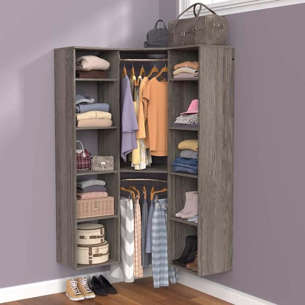 ClosetMaid Style+ 55.12 in. W - 121.12 in. W Coastal Teak Hanging Wood Closet System Kit with Top Shelves