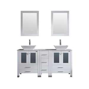 60 in. W x 22 in. D Bath Vanity in White MDF with Ceramic Vanity Top in White with White Basin and Mirror