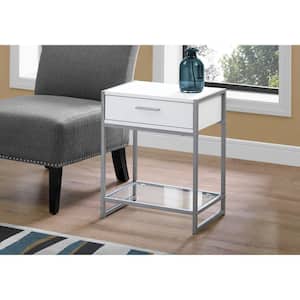 White and Silver End Table with a Drawer