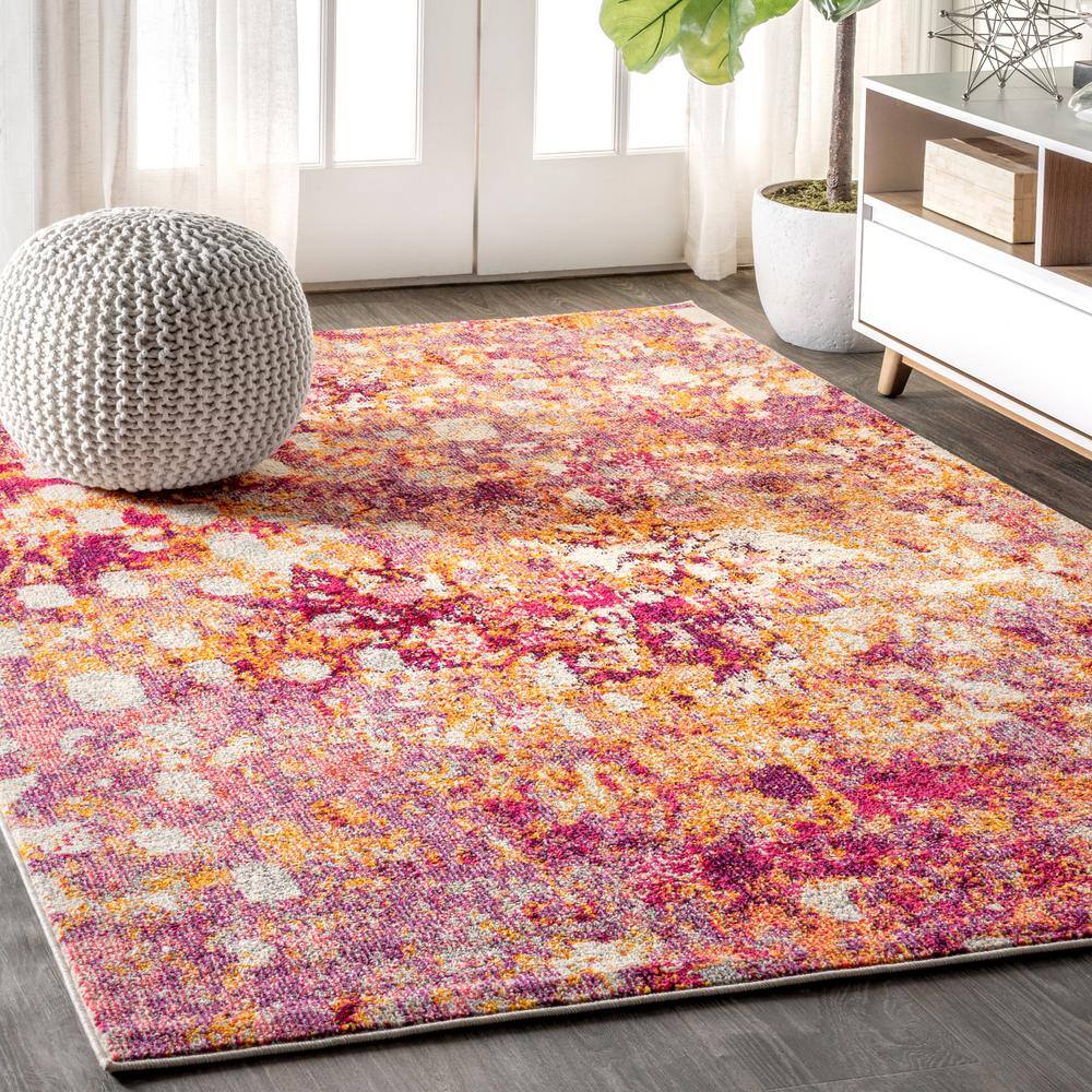 Pink and Orange Abstract Synthetic Area Rug, 4 x 6 ft
