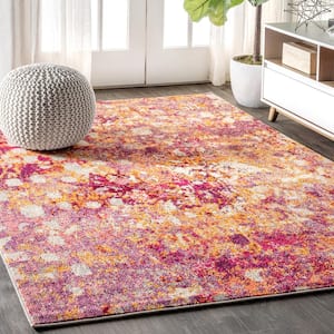Contemporary Pop Modern Abstract Pink/Orange 5 ft. x 8 ft. Area Rug