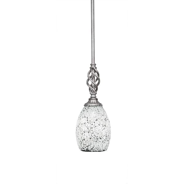 Unbranded Bridgewater 100 W 1-Light Aged Silver Standard Mini Pendant Light with Glass Shade