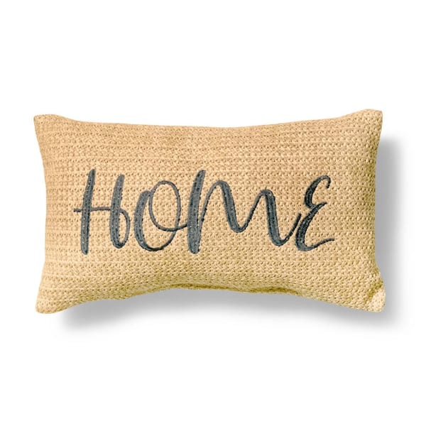 Hampton Bay 12 in. x 20 in. Home Embroidered Natural Woven Polyethylene Outdoor Lumbar Pillow (2-Pack)
