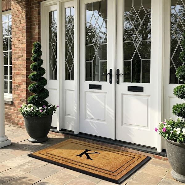 A1HC Natural Coir Rubber Doormat, 25 in x 57 in, Heavy Duty, Dirt Trapping, Thick Non Slip Monogrammed K Doormats