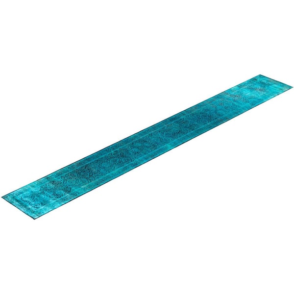 Overdyed Blue 3 ft. x 20 ft. Solid Wool Indoor Runner Rug