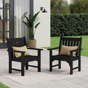 Laguna Outdoor Patio HDPE All Weather Fade Resistant Casual Garden Arm Chairs in Black, Set of 2 Lounge Chairs