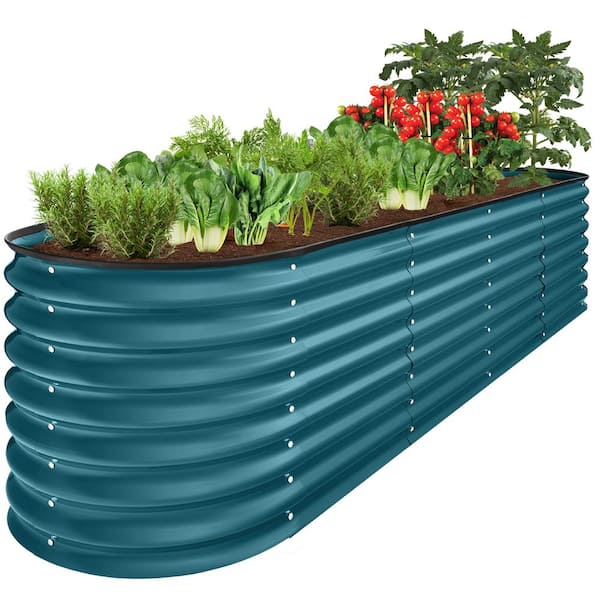 Best Choice Products 8 ft. x 2 ft. x 2 ft. Peacock Blue Oval Steel Raised Garden Bed Planter Box for Vegetables, Flowers, Herbs